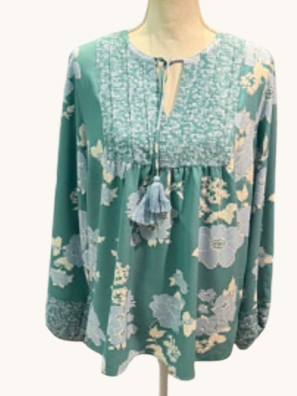 Isaac Mizrahi Live! Women's Top Size Large Printed Green Floral Blouse